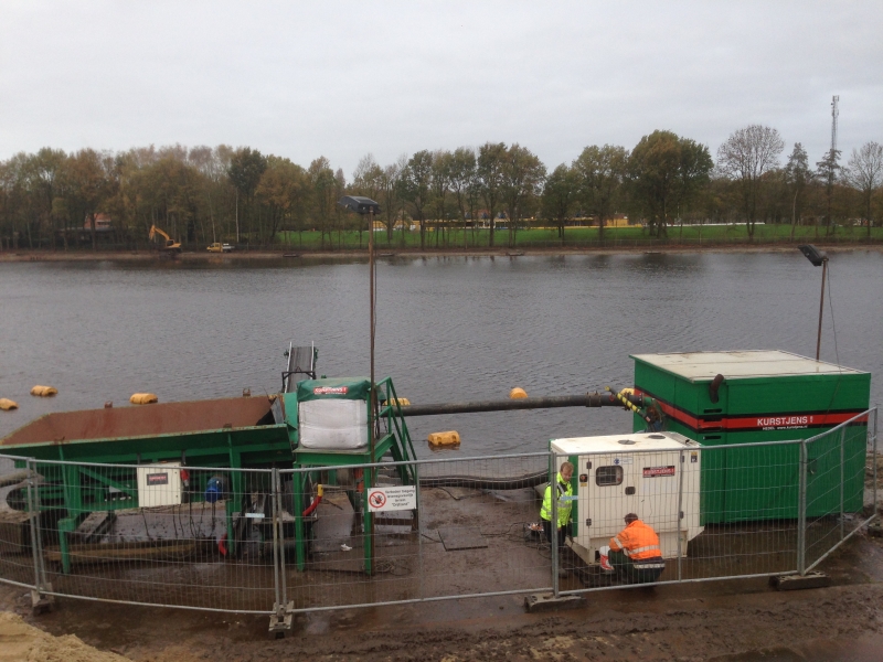 Bezanden van waterbodems met sproeiponton